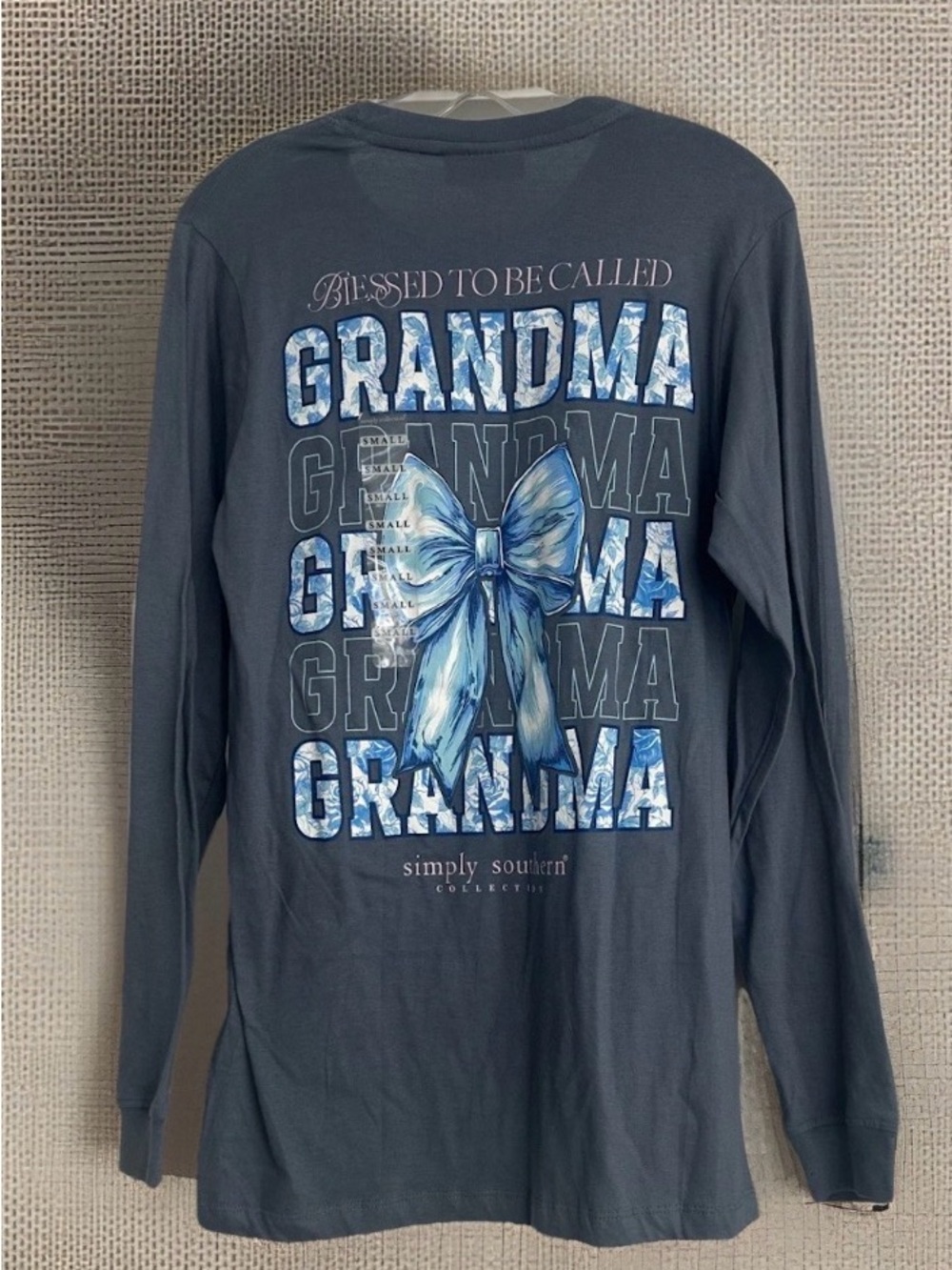 NEW SIMPLY SOUTHERN BLESSED GRANDMA BOW LONG SLEEVE T-SHIRT SMALL